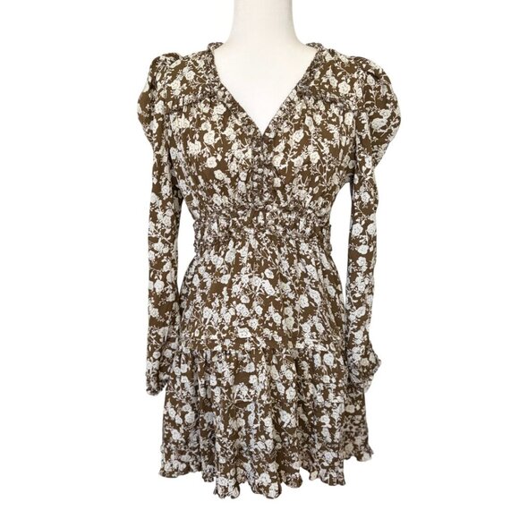 Tuckernuck HYACINTH HOUSE Olive Floral Renee Ruffle Mini Dress Small - Picture 2 of 7